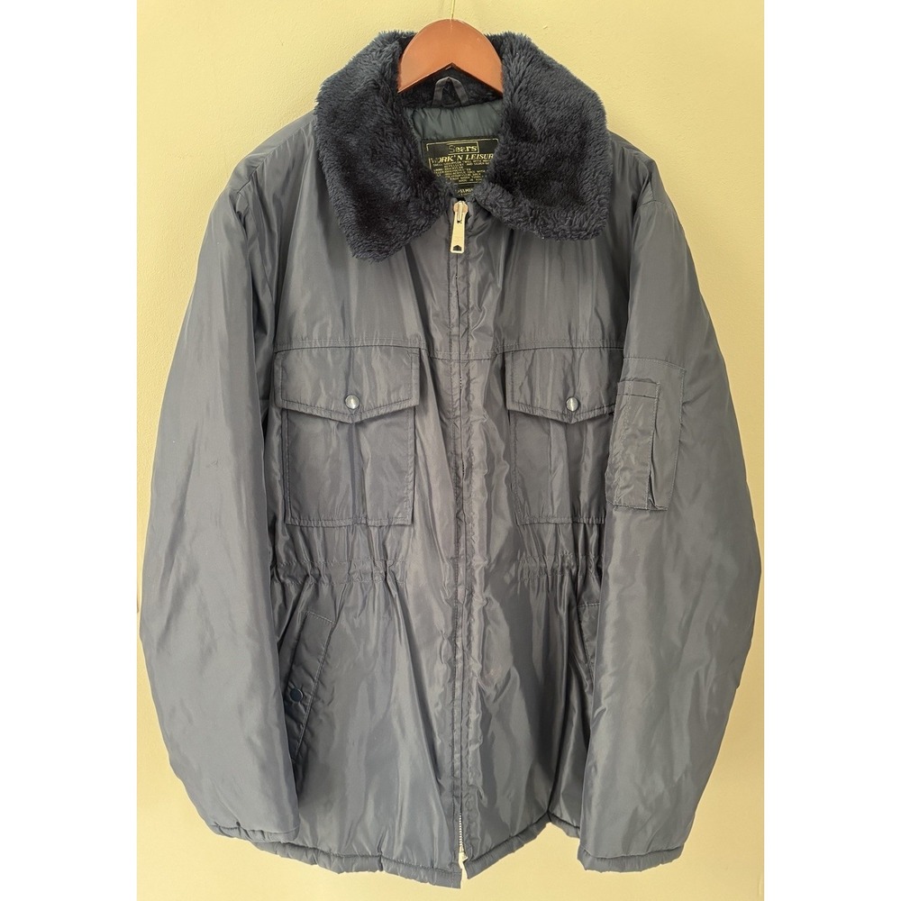 Vintage Bomber Flight Jacket Men's XL Sears Work Leisure Coat Blue